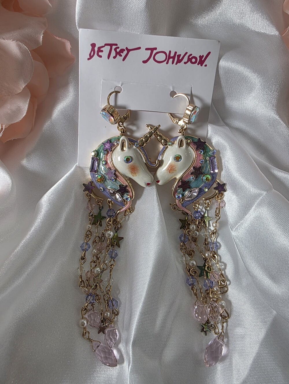Betsey Johnson - Pastel Unicorn Dangle Earrings with Gold Chains